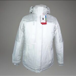 NEW $299 Spyder Snow Jacket Women White Removable Liner Hooded Ski Insulated (M)